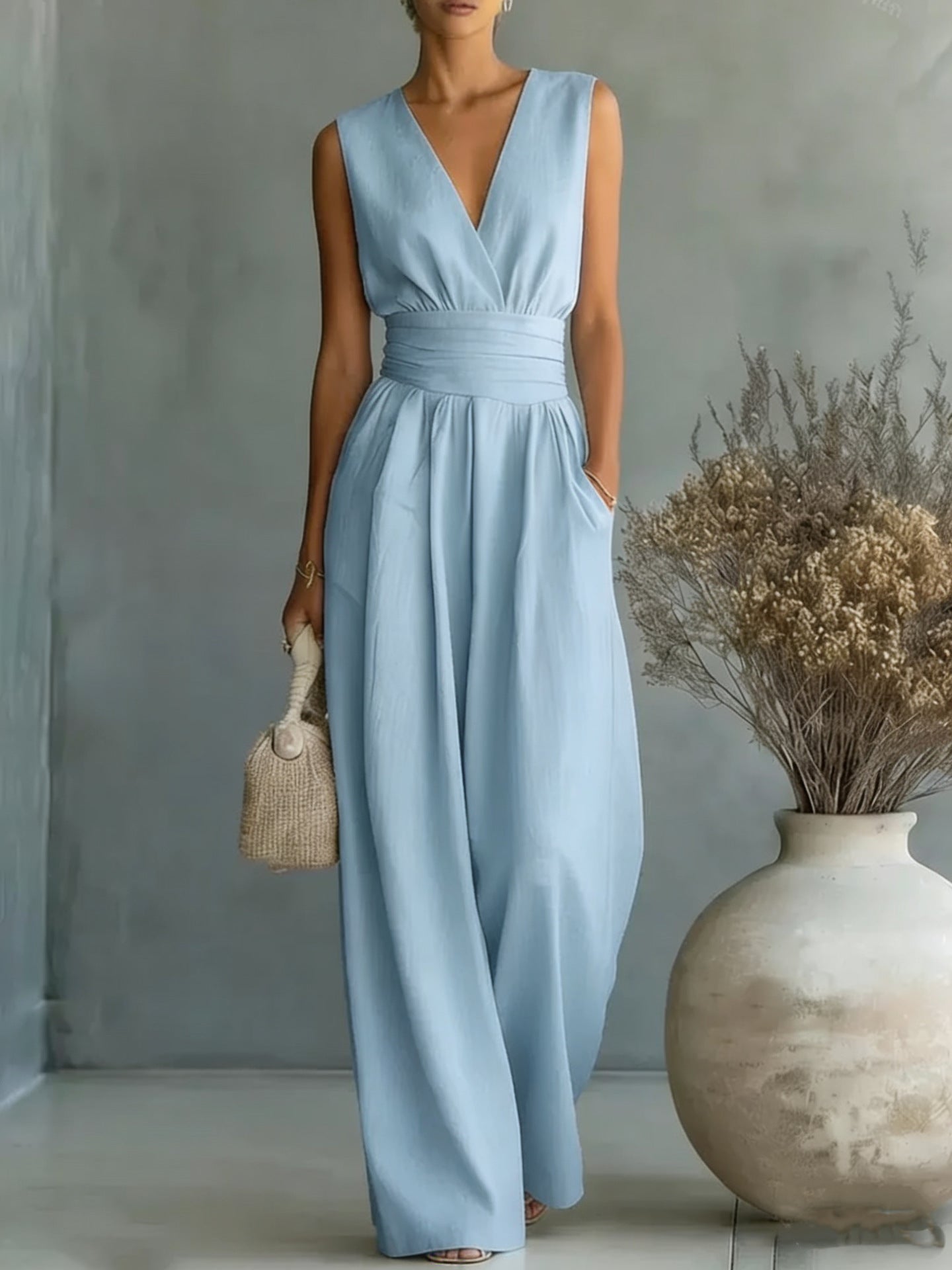 Women's Elegant V-Neck Sleeveless Jumpsuit - Insatiable Sensations