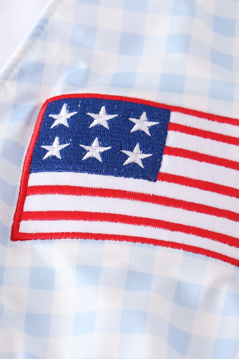Patriotic plaid flag embroidery woman bikini swim cover up - Insatiable Sensations