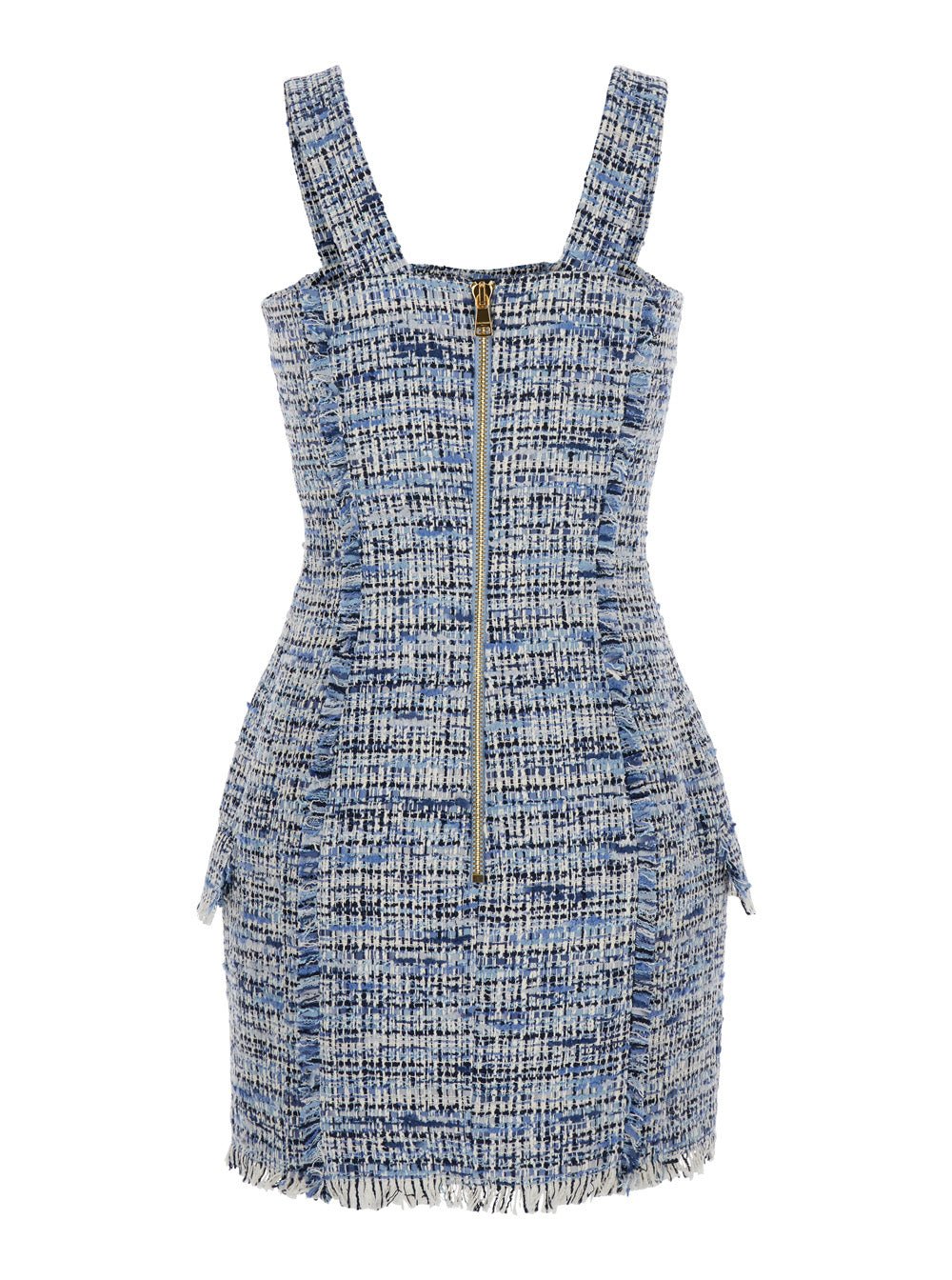 Balmain Women Blue Dress With Frayed Details In Tweed Woman - Insatiable Sensations
