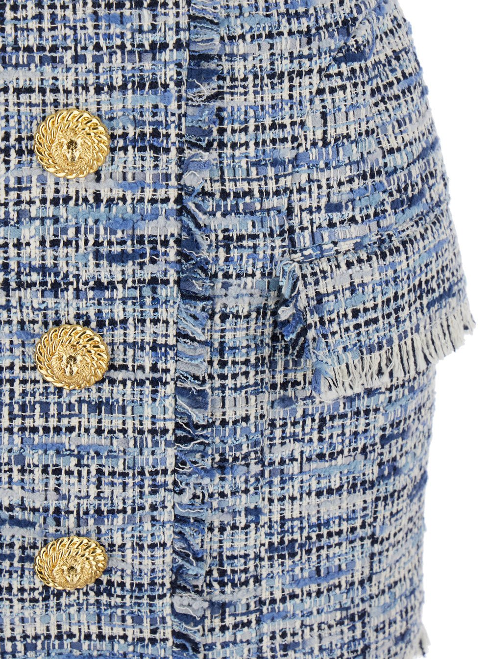 Balmain Women Blue Dress With Frayed Details In Tweed Woman - Insatiable Sensations