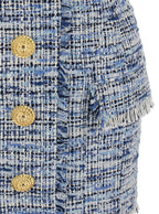 Balmain Women Blue Dress With Frayed Details In Tweed Woman - Insatiable Sensations