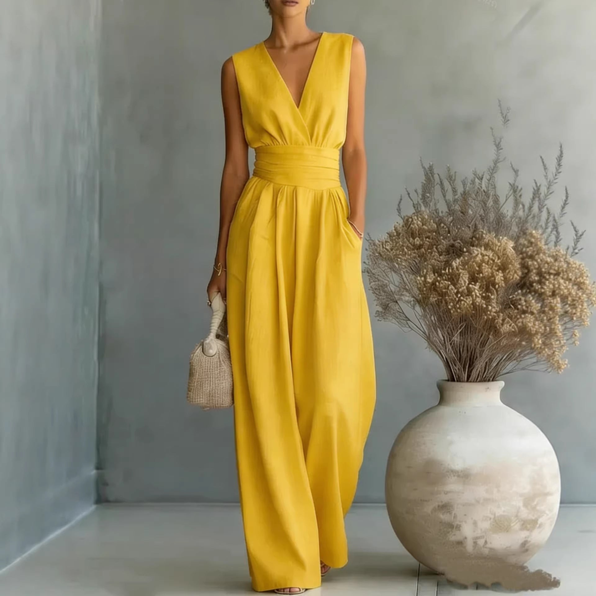 Women's Elegant V-Neck Sleeveless Jumpsuit - Insatiable Sensations