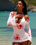 Women's 3-Piece Swimsuit Set – V-Neck Long Sleeve Wrap Skirt - Insatiable Sensations