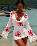 Women's 3-Piece Swimsuit Set – V-Neck Long Sleeve Wrap Skirt - Insatiable Sensations