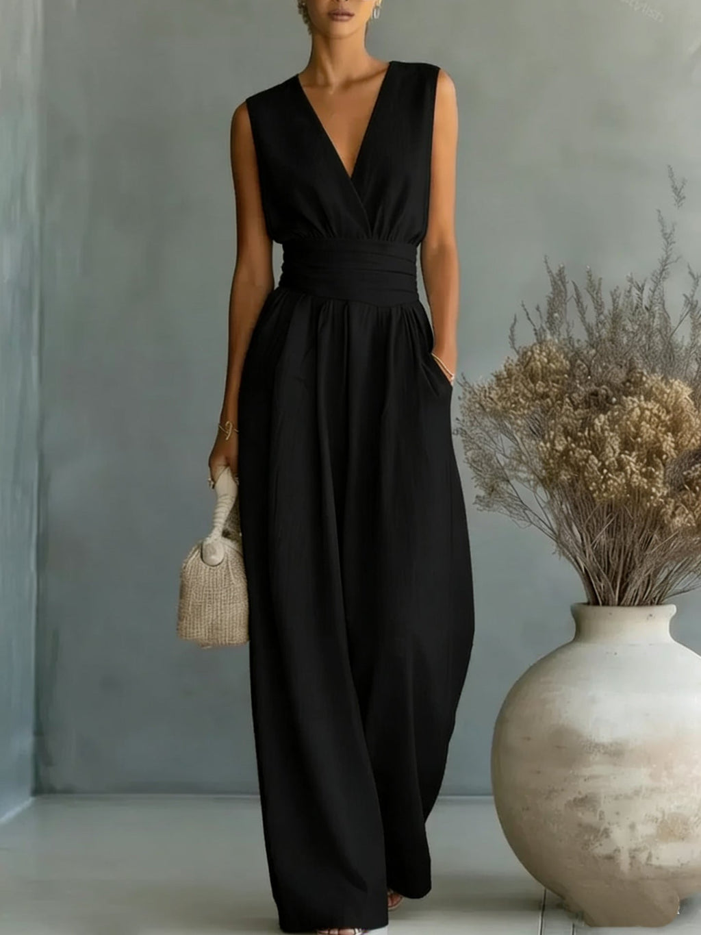 Women's Elegant V-Neck Sleeveless Jumpsuit - Insatiable Sensations