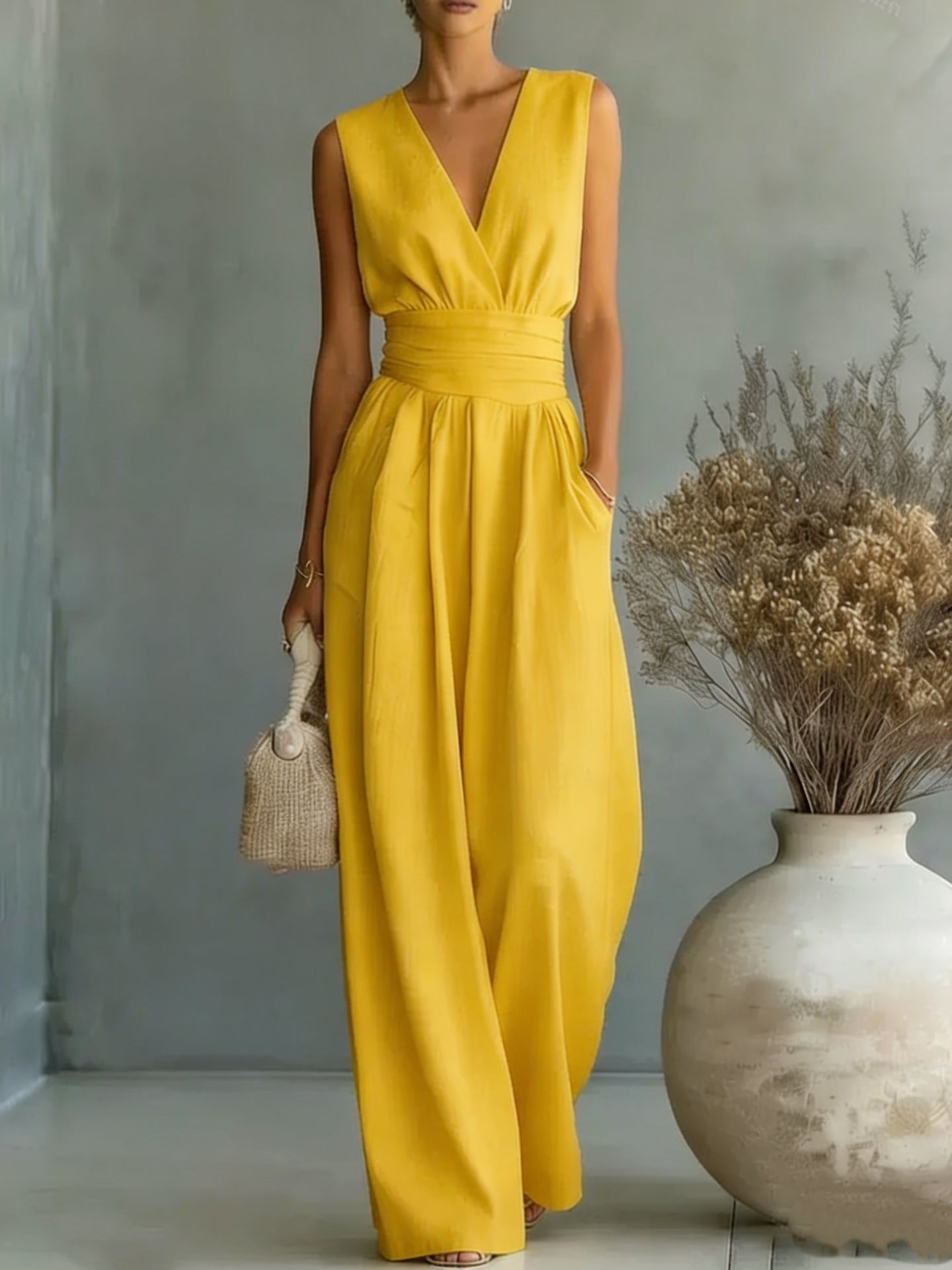 Women's Elegant V-Neck Sleeveless Jumpsuit - Insatiable Sensations