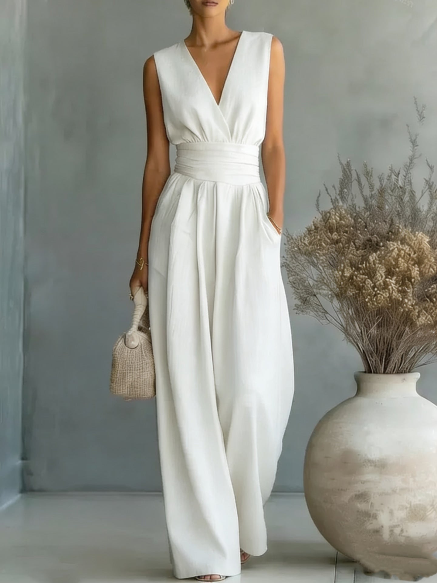 Women's Elegant V-Neck Sleeveless Jumpsuit - Insatiable Sensations