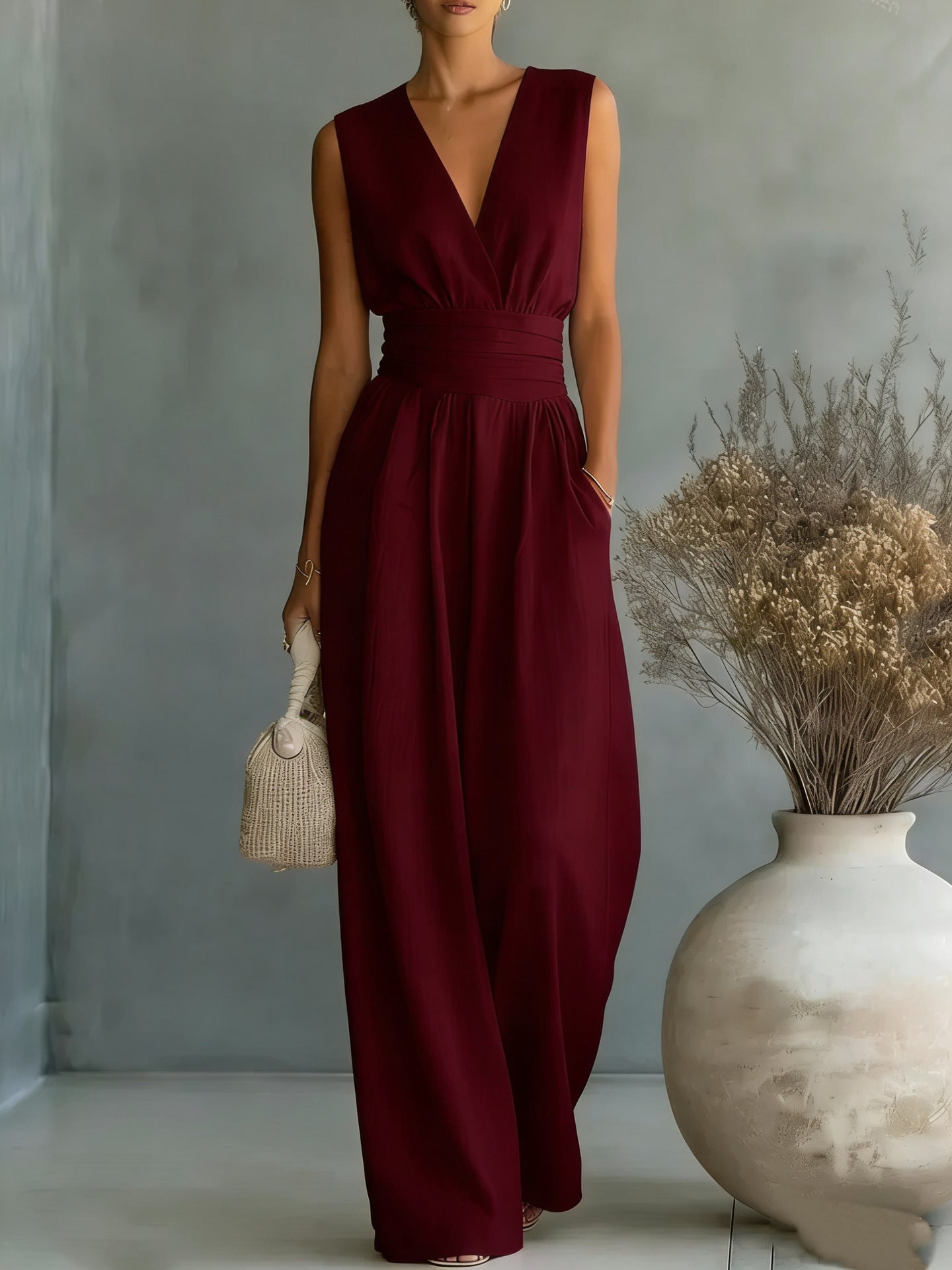 Women's Elegant V-Neck Sleeveless Jumpsuit - Insatiable Sensations