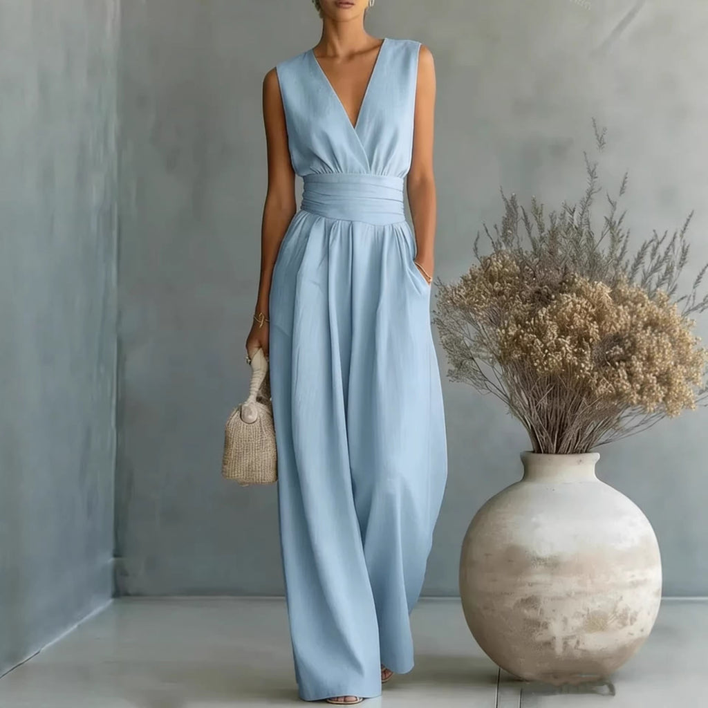 Women's Elegant V-Neck Sleeveless Jumpsuit - Insatiable Sensations
