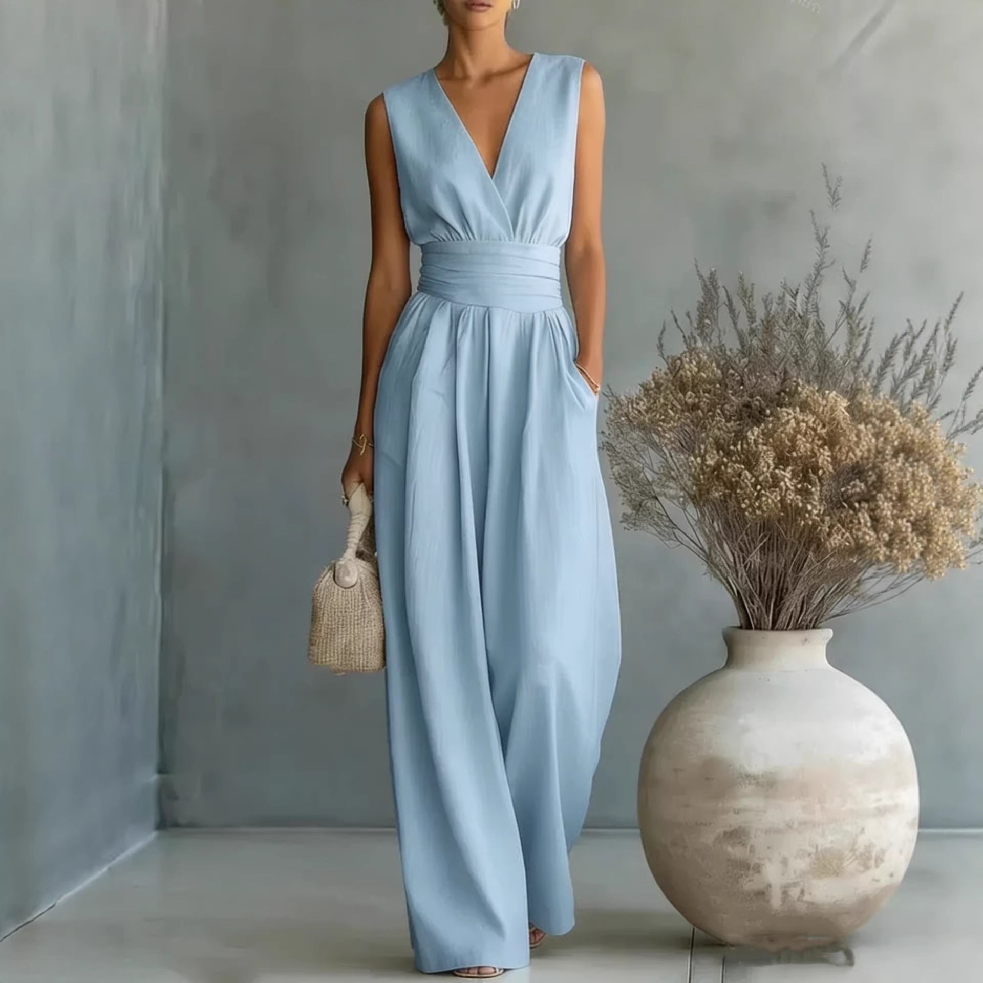 Women's Elegant V-Neck Sleeveless Jumpsuit - Insatiable Sensations