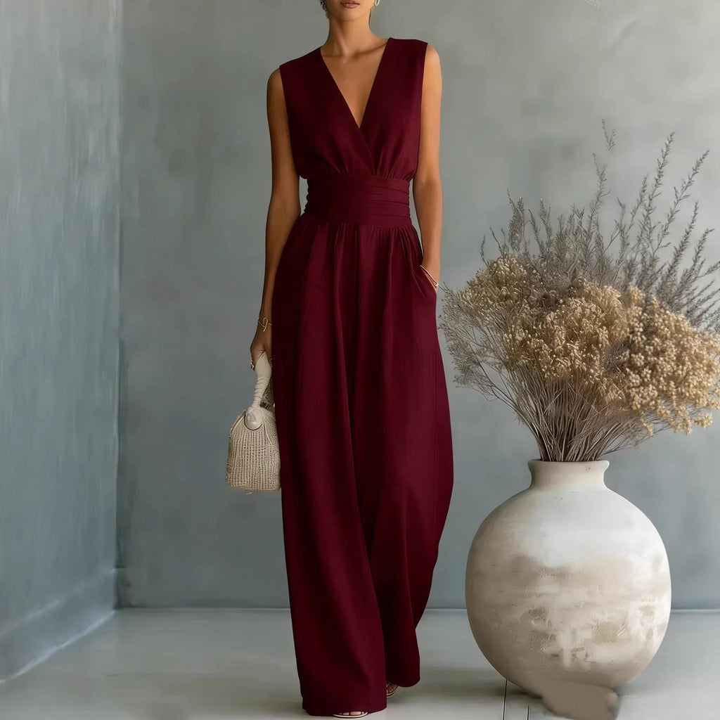 Women's Elegant V-Neck Sleeveless Jumpsuit - Insatiable Sensations