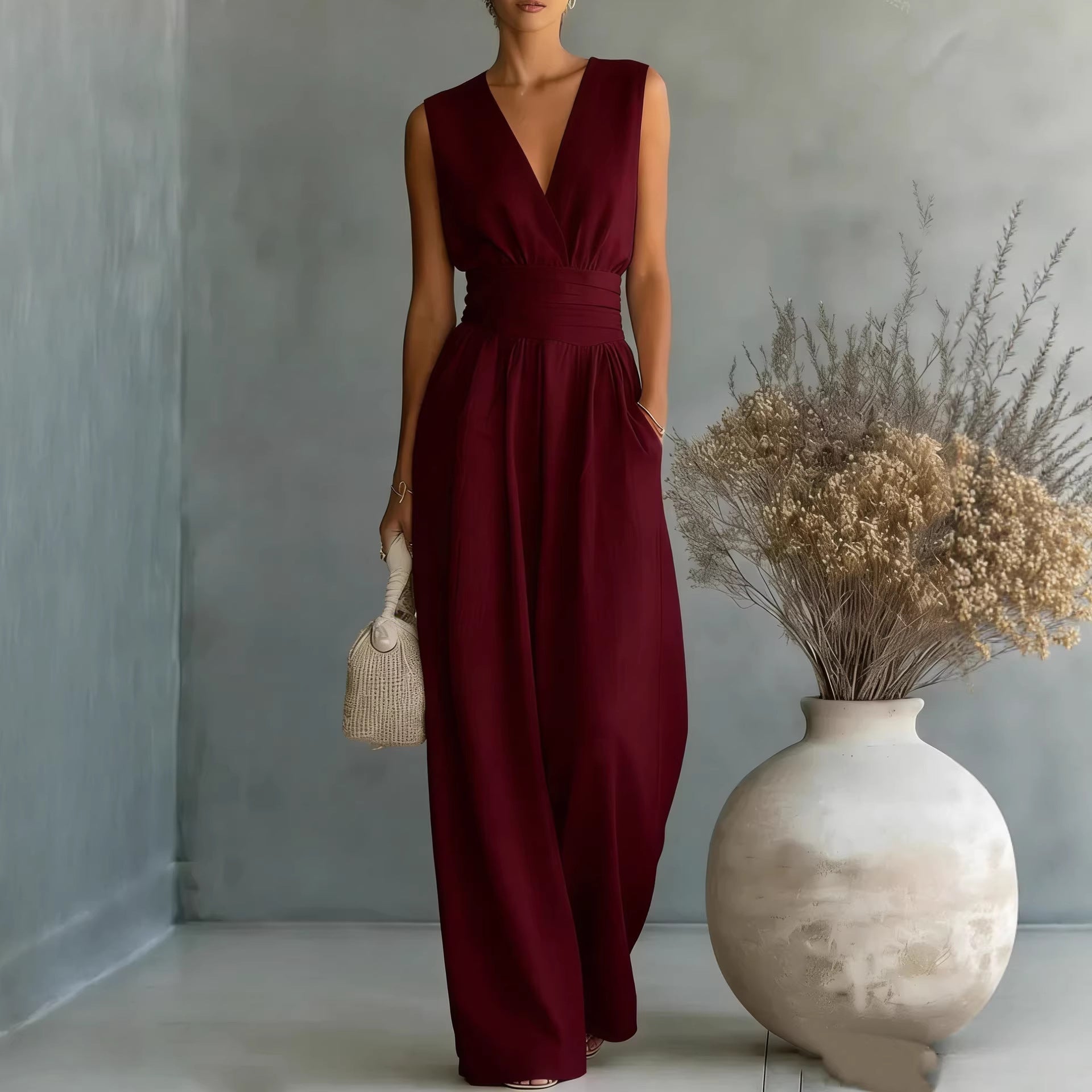 Women's Elegant V-Neck Sleeveless Jumpsuit - Insatiable Sensations