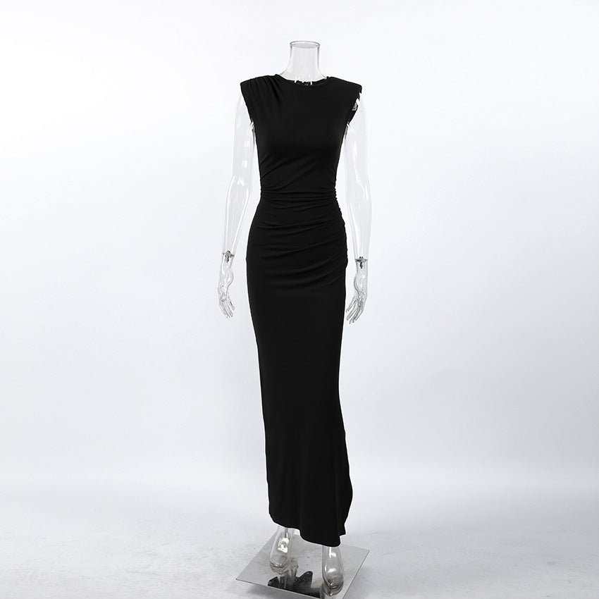Slim Black Sexy Dress with Padded Shoulders for Women - Insatiable Sensations