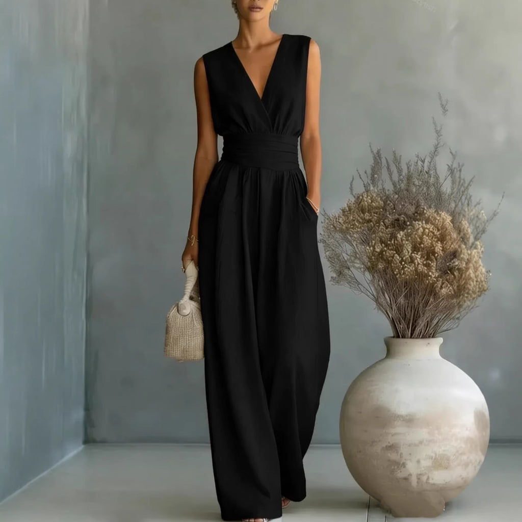 Women's Elegant V-Neck Sleeveless Jumpsuit - Insatiable Sensations