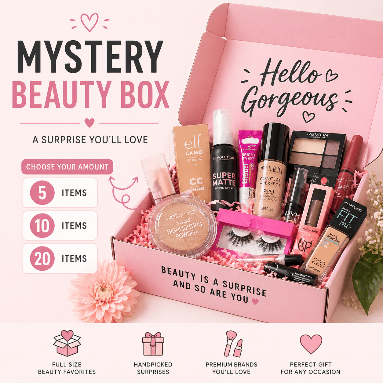 Mystery Beauty Box – 25 New & Sealed Brand-Name Cosmetics (Random Assortment) - Insatiable Sensations