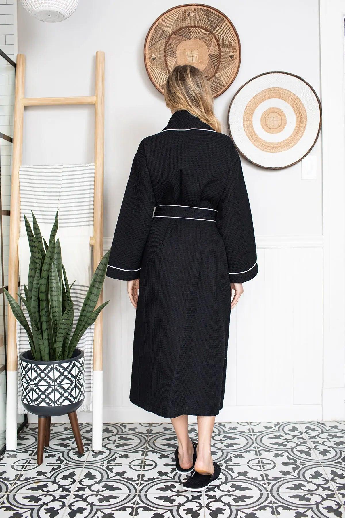 Women’s Waffle Piping Bathrobe – Lightweight Spa-Style Comfort - Insatiable Sensations