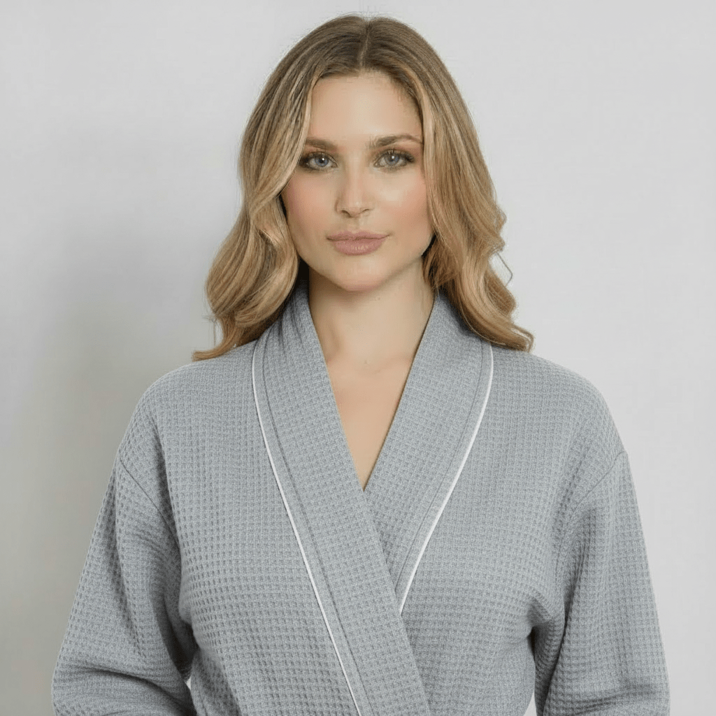 Women’s Waffle Piping Bathrobe – Lightweight Spa-Style Comfort - Insatiable Sensations