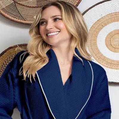 Women’s Waffle Piping Bathrobe – Lightweight Spa-Style Comfort - Insatiable Sensations