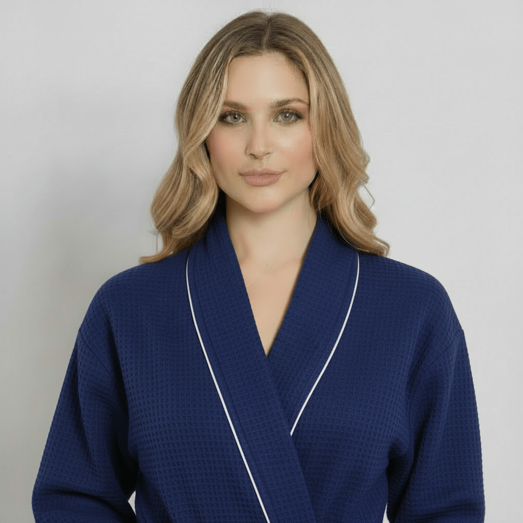 Women’s Waffle Piping Bathrobe – Lightweight Spa-Style Comfort - Insatiable Sensations