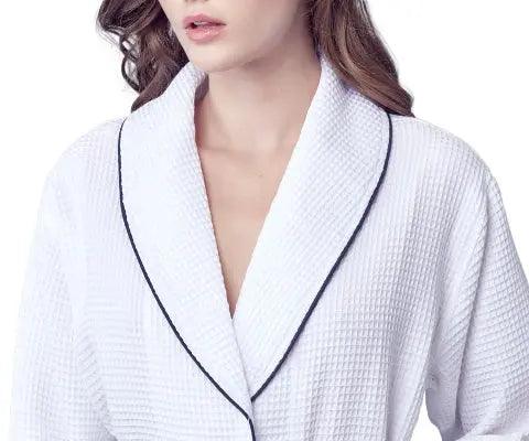 Women’s Waffle Piping Bathrobe – Lightweight Spa-Style Comfort - Insatiable Sensations