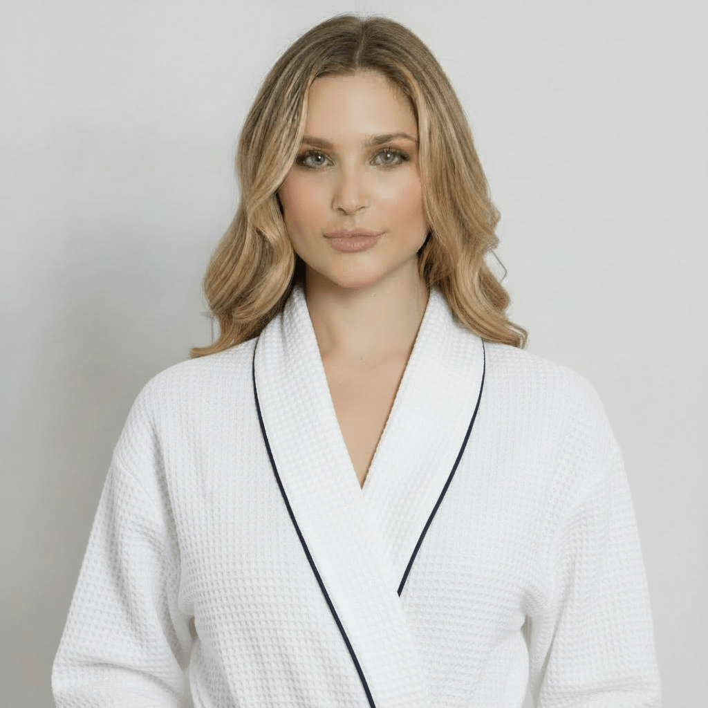 Women’s Waffle Piping Bathrobe – Lightweight Spa-Style Comfort - Insatiable Sensations