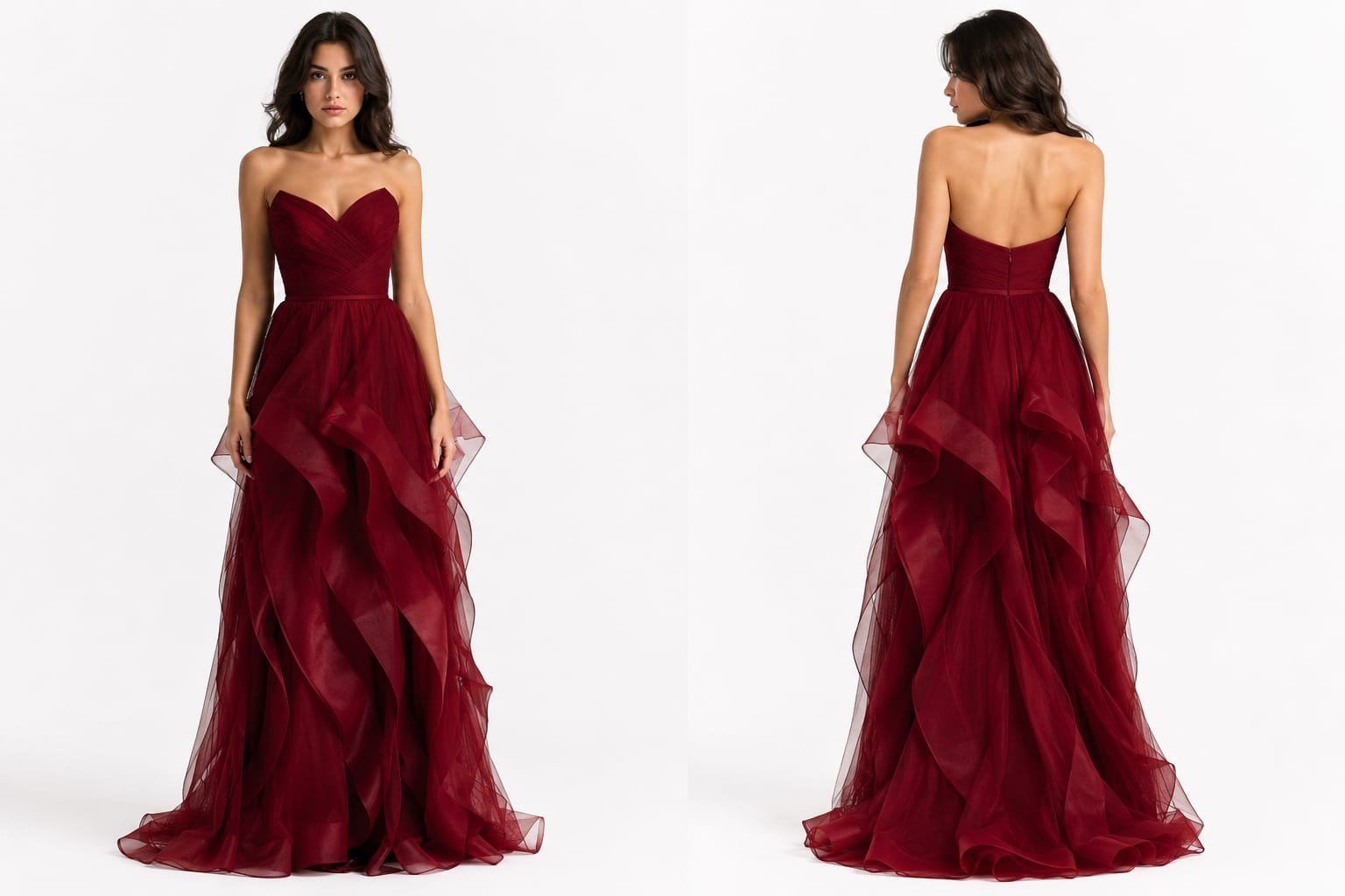 Elegant Strapless Gown With Fitted Bustier and Multi-Layered Skirt - Insatiable Sensations