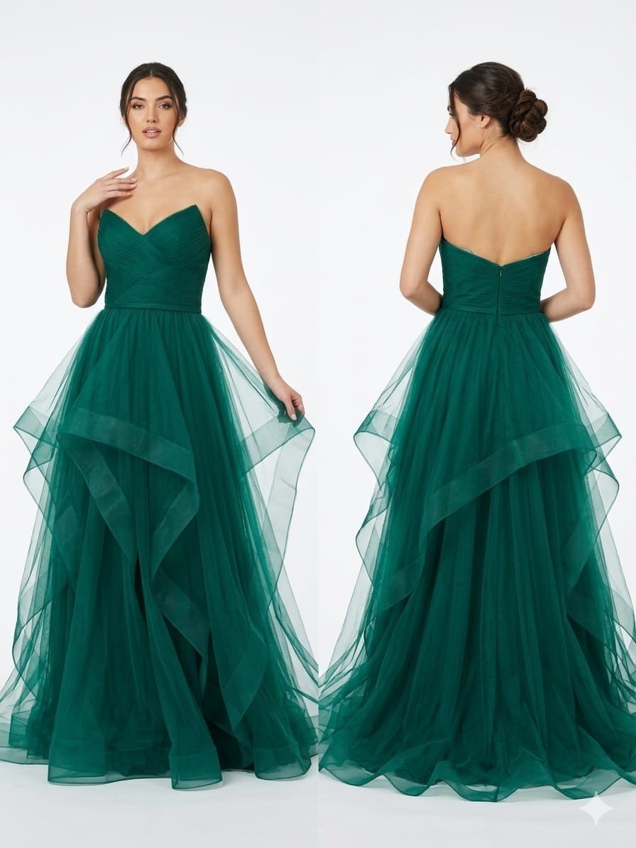 Elegant Gown with Fitted Bustier and Multi-Layered Skirt - Insatiable Sensations