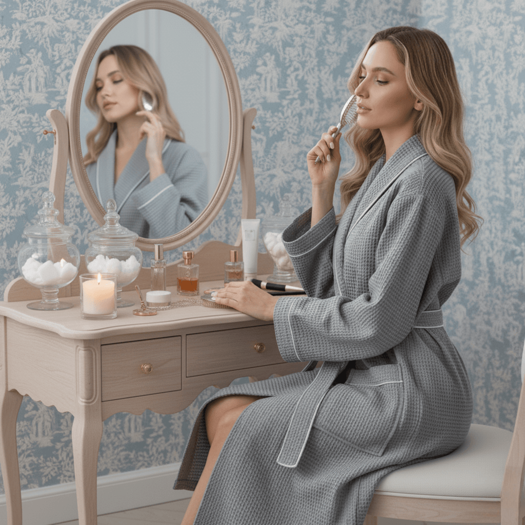 Women’s Waffle Piping Bathrobe – Lightweight Spa-Style Comfort - Insatiable Sensations