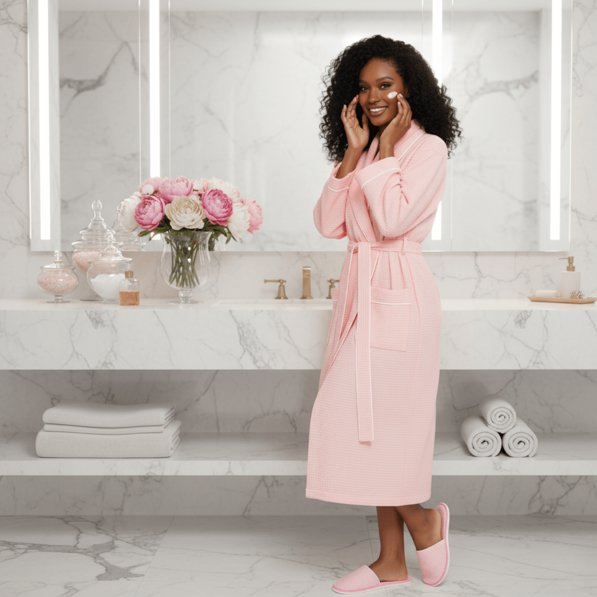 Women’s Waffle Piping Bathrobe – Lightweight Spa-Style Comfort - Insatiable Sensations