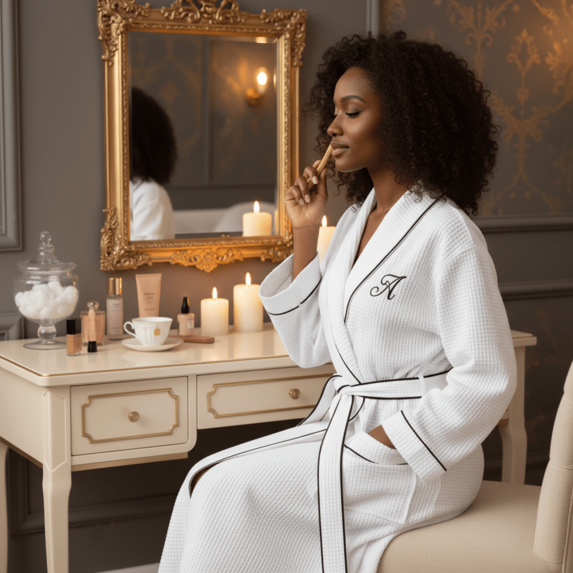 Women’s Waffle Piping Bathrobe – Lightweight Spa-Style Comfort - Insatiable Sensations