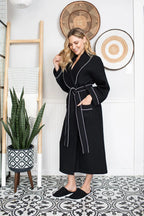 Women’s Waffle Piping Bathrobe – Lightweight Spa-Style Comfort - Insatiable Sensations